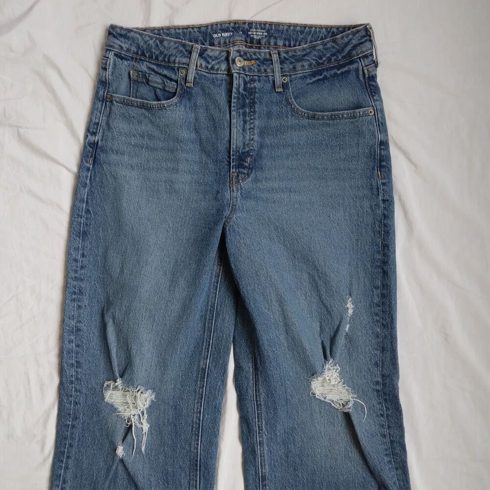 OLD NAVY Extra High-rise Sky-hi Wide Leg Jeans Secret Smooth Pockets Women’s 12 - Picture 2 of 11
